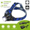 25000 LM Headlamp LED Tactical Headlight Zoomable Flashlight Torch w/Charges Camping