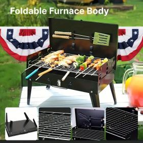 "Portable Folding Charcoal Grill – Windproof Toolbox Design with 3-Height Modes for Camping"