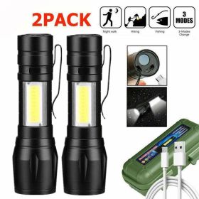 Mini LED Camping Flashlight USB Rechargeable Torch Zoomable with Clip(Must Provide A Hazardous Materials Shipping Label For Self-pickup By USPS)
