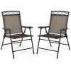 Set of 2 Patio Folding Chairs Sling Portable Dining Chair Set with Armrest