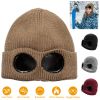 Unisex Knit Beanie Hat with Goggle Chunky Winter Warm Hat Skull Cap 4 Colors
