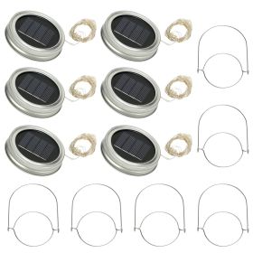 6 Pcs Solar Powered Mason Jar Lid Lights 20 LEDs Fairy String Lights Xmas Garden Decor (Option: Color)