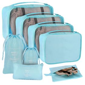 8Pcs Clothes Storage Bags Travel Luggage Organizers Set Water-Resistant Clothing Packing Cubes w/ Shoes Bag for Blouse Hosiery Stocking Underwear (Option: Blue)