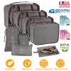 8Pcs Clothes Storage Bags Travel Luggage Organizers Set Water-Resistant Clothing Packing Cubes w/ Shoes Bag for Blouse Hosiery Stocking Underwear