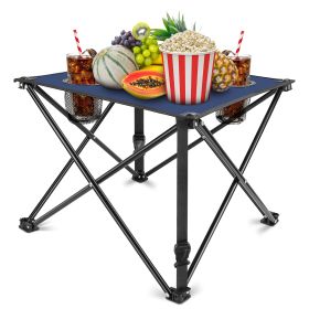2Pcs Foldable Camping Table Portable Picnic Table Lightweight Travel Desk with 2 Cup Holders/Table Carrying Bag (Option: 2Pc_NavyBlue)