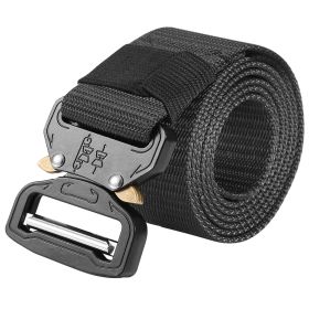 Men Military Belt Adjustable Tactical Belt Combat Waistband w/Metal Buckle Nylon Training Belt (Option: Black)