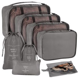 8Pcs Clothes Storage Bags Travel Luggage Organizers Set Water-Resistant Clothing Packing Cubes w/ Shoes Bag for Blouse Hosiery Stocking Underwear (Option: Grey)