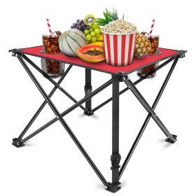 2Pcs Foldable Camping Table Portable Picnic Table Lightweight Travel Desk with 2 Cup Holders/Table Carrying Bag (Option: 2Pc_Red)