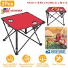 2Pcs Foldable Camping Table Portable Picnic Table Lightweight Travel Desk with 2 Cup Holders/Table Carrying Bag