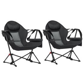 Hammock Camping Chair Set of 2, Adjustable Back Folding Swinging Hammock Chair with Cup Holder and Padded Seat, Black (Option: Black-910x230x380 mm)