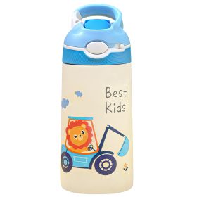 13.5Oz Insulated Stainless Steel Water Bottle Leak-proof Bottle for Kids with Straw Push Button Lock Switch Sports Water Bottle for Toddlers Boys Girl (Option: Digger)