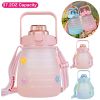 Kawaii Water Bottle with Straw 37.2oz Large Capacity Portable Sports Bottle with Cute Three-Dimensional Stickers