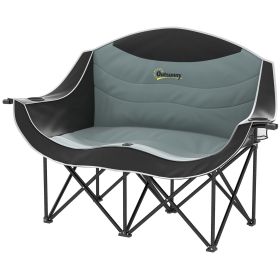 Padded Folding Camp Chair for Adults, Double Camping Chairwith Armrests, Cup Holders, Carry Bag for Outdoor (Color: Black)