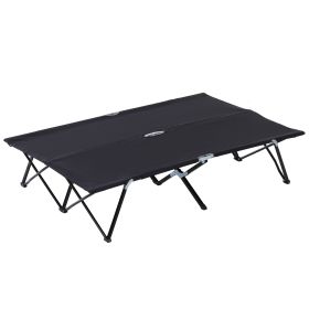 2 Person Folding Camping Cot for Adults, 50" Extra Wide Outdoor Portable Sleeping Cot with Carry Bag, Elevated Camping Bed, Beach Hiking (Color: Black)