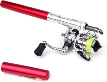 Fishing Rod Reel Combo Mini Pen Fishing Pole Kit Telescopic Fishing Rod Spinning Reel Combo Kit (size: Red  1.6 m)
