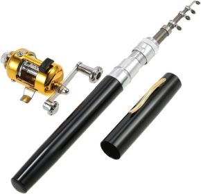 Mini Portable Pocket Fish Rod Pen Aluminum Alloy Fishing Rod Pole Reel Combos… (Color: Black)