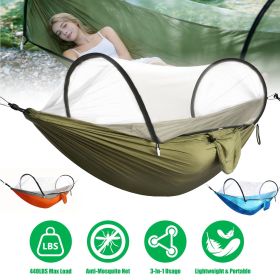 Camping Hammock with Mosquito Net 3-in-1 Portable Hammock Tent with Built-In Mosquito Net Dual-Way Zippers 440lbs Capacity Attached Storage Pocket for (Color: ArmyGreen)