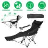 Reclining Camping Chair with Footrest 4-Position Adjustable Outdoor Folding Chair Heavy Duty Portable Camping Lounge Chair with Headrest Cup Holder &