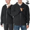 Heated Hoodie, Unisex Heated Sweatshirt with Battery Pack 7.4V, Zip Up Electric Jacket with 5 Heating Zones for Men & Women