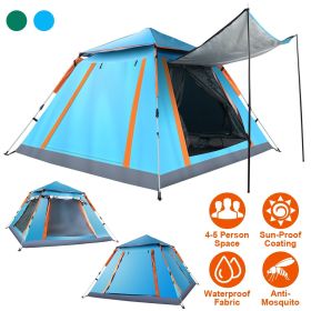 4-5 Person Camping Tent Outdoor Foldable Waterproof Tent with 2 Mosquito Nets Windows Carrying Bag for Hiking Climbing Adventure Fishing (Color: Blue)
