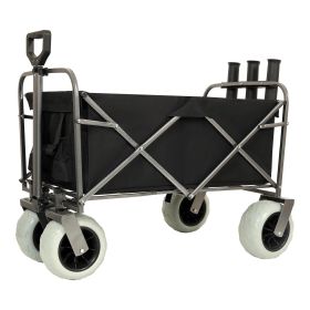 Fishing Cart with Rod Holders ,Beach Wagon with Big Wheels for Sand 500lbs capacity - All Terrain Steel Frame Utility Cart with 9" Pneumatic Tires (Color: as Pic)