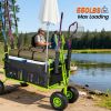 Fishing Cart Beach Cart Collapsible Wagon 9.85'' All-Terrain Wheels for Sand, Heavy Duty Garden Cart with Rod Holders